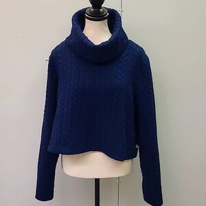 KSL Size XXL Navy Blue Cropped Turtleneck Sweater